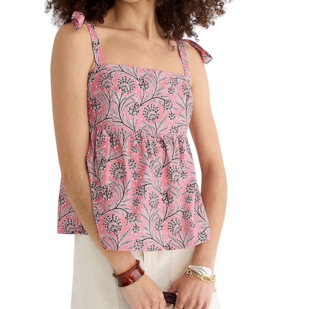 J. Crew Collection | Tie-Shoulder Tank Top in Ratti Coral Vines Size 0 NWT